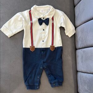 Baby Onesie with Bow Tie and Suspenders